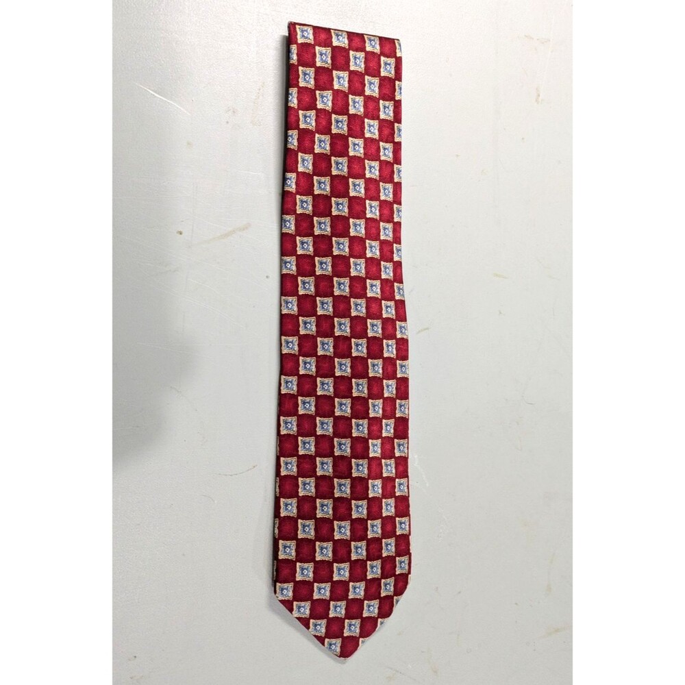 Jos. A. Bank Men's Silk Necktie Geometric Red/White/Blue/Gold Pattern Tie